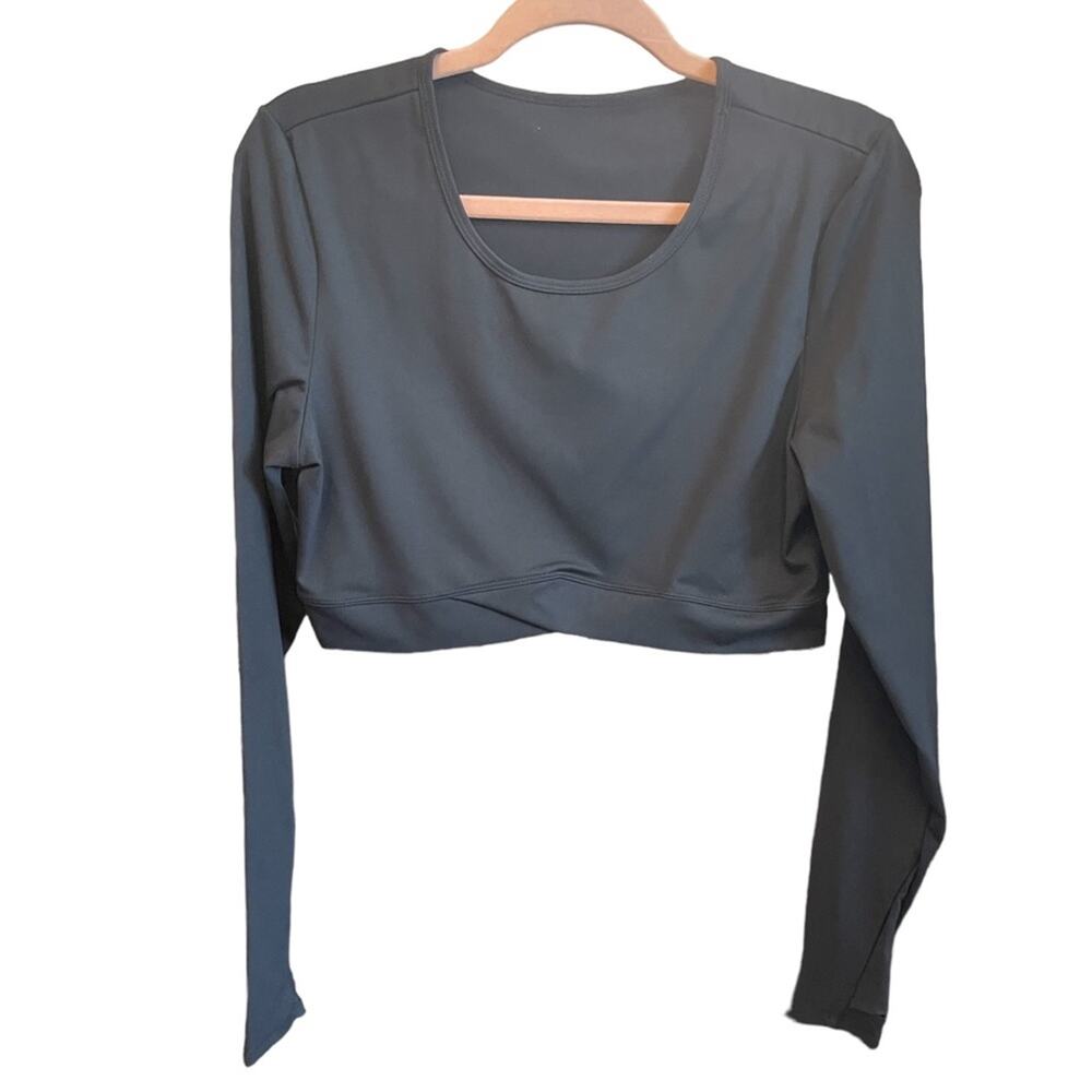 NEW ~ HALARA ~ CLOUDFUL Thumb Hole Crossover Hem Cropped Yoga Sports Top XL - Picture 2 of 5